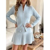 image:imageCHARTOU Women Rib Two Pieces Skirt Sets Long Sleeve Cardigan Sweater Pleated Mini SkirtBlue