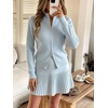 image:imageCHARTOU Women Rib Two Pieces Skirt Sets Long Sleeve Cardigan Sweater Pleated Mini SkirtBlue