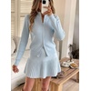 image:imageCHARTOU Women Rib Two Pieces Skirt Sets Long Sleeve Cardigan Sweater Pleated Mini SkirtBlue