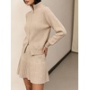 image:imageCHARTOU Women Rib Two Pieces Skirt Sets Long Sleeve Cardigan Sweater Pleated Mini SkirtKhaki