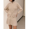 image:imageCHARTOU Women Rib Two Pieces Skirt Sets Long Sleeve Cardigan Sweater Pleated Mini SkirtKhaki