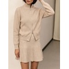 image:imageCHARTOU Women Rib Two Pieces Skirt Sets Long Sleeve Cardigan Sweater Pleated Mini SkirtKhaki
