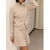 image:imageCHARTOU Women Rib Two Pieces Skirt Sets Long Sleeve Cardigan Sweater Pleated Mini SkirtKhaki