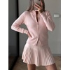 image:imageCHARTOU Women Rib Two Pieces Skirt Sets Long Sleeve Cardigan Sweater Pleated Mini SkirtPink