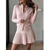 image:imageCHARTOU Women Rib Two Pieces Skirt Sets Long Sleeve Cardigan Sweater Pleated Mini SkirtPink