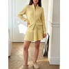 image:imageCHARTOU Women Rib Two Pieces Skirt Sets Long Sleeve Cardigan Sweater Pleated Mini SkirtYellow