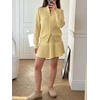 image:imageCHARTOU Women Rib Two Pieces Skirt Sets Long Sleeve Cardigan Sweater Pleated Mini SkirtYellow