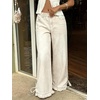 image:imageCHARTOU Women Ruffle Wide Leg Denim Pants High Waist Side Bow Tie Straight Baggy Jeans with PocketsBeige