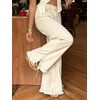 image:imageCHARTOU Women Ruffle Wide Leg Denim Pants High Waist Side Bow Tie Straight Baggy Jeans with PocketsBeige