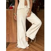 image:imageCHARTOU Women Ruffle Wide Leg Denim Pants High Waist Side Bow Tie Straight Baggy Jeans with PocketsBeige