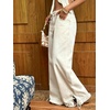 image:imageCHARTOU Women Ruffle Wide Leg Denim Pants High Waist Side Bow Tie Straight Baggy Jeans with PocketsBeige