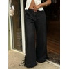 image:imageCHARTOU Women Ruffle Wide Leg Denim Pants High Waist Side Bow Tie Straight Baggy Jeans with PocketsBlack
