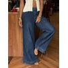 image:imageCHARTOU Women Ruffle Wide Leg Denim Pants High Waist Side Bow Tie Straight Baggy Jeans with PocketsDark Blue