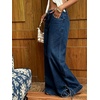 image:imageCHARTOU Women Ruffle Wide Leg Denim Pants High Waist Side Bow Tie Straight Baggy Jeans with PocketsDark Blue