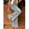 image:imageCHARTOU Women Ruffle Wide Leg Denim Pants High Waist Side Bow Tie Straight Baggy Jeans with PocketsGrey