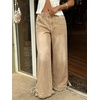image:imageCHARTOU Women Ruffle Wide Leg Denim Pants High Waist Side Bow Tie Straight Baggy Jeans with PocketsKhaki