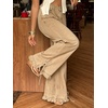 image:imageCHARTOU Women Ruffle Wide Leg Denim Pants High Waist Side Bow Tie Straight Baggy Jeans with PocketsKhaki