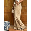 image:imageCHARTOU Women Ruffle Wide Leg Denim Pants High Waist Side Bow Tie Straight Baggy Jeans with PocketsKhaki