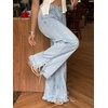 image:imageCHARTOU Women Ruffle Wide Leg Denim Pants High Waist Side Bow Tie Straight Baggy Jeans with PocketsLight Blue