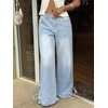image:imageCHARTOU Women Ruffle Wide Leg Denim Pants High Waist Side Bow Tie Straight Baggy Jeans with PocketsLight Blue