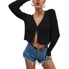 image:imageCHARTOU Women Slim Cropped Knit Sweater V Neck Button Down Open Front Crop Cardigan Sweater LargeBlack