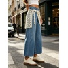 image:imageCHARTOU Women Wide Leg Capri Jeans with Detachable Crochet Lace Wrap Scarf Y2K Denim PantsBlue