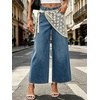 image:imageCHARTOU Women Wide Leg Capri Jeans with Detachable Crochet Lace Wrap Scarf Y2K Denim PantsBlue
