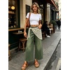 image:imageCHARTOU Women Wide Leg Capri Jeans with Detachable Crochet Lace Wrap Scarf Y2K Denim PantsGreen