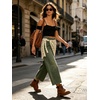 image:imageCHARTOU Women Wide Leg Capri Jeans with Detachable Crochet Lace Wrap Scarf Y2K Denim PantsGreen