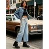 image:imageCHARTOU Women Wide Leg Capri Jeans with Detachable Crochet Lace Wrap Scarf Y2K Denim PantsLight Blue