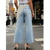 image:imageCHARTOU Women Wide Leg Capri Jeans with Detachable Crochet Lace Wrap Scarf Y2K Denim PantsLight Blue