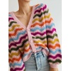 image:imageCHARTOU Womens Colorful Striped Knit Cardigan VNeck Button Front Loose Long Sleeve Crochet Sweater Coat Rainbow KnitwearRainbow