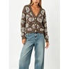 image:imageCHARTOU Womens Fall Paisley Print Cardigan Sweater VNeck Button Down Knit Cardigan Loose Long Sleeve Casual Knitwear TopBrown