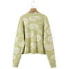 image:imageCHARTOU Womens Fall Paisley Print Cardigan Sweater VNeck Button Down Knit Cardigan Loose Long Sleeve Casual Knitwear TopGreen