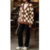 image:imageCHARTOU Womens Fuzzy Plaid Checkered Knit Open Front Cardigan Soft Fluffy Mink SweaterBrown