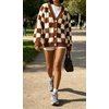 image:imageCHARTOU Womens Fuzzy Plaid Checkered Knit Open Front Cardigan Soft Fluffy Mink SweaterBrown