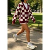 image:imageCHARTOU Womens Fuzzy Plaid Checkered Knit Open Front Cardigan Soft Fluffy Mink SweaterBurgundy