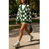image:imageCHARTOU Womens Fuzzy Plaid Checkered Knit Open Front Cardigan Soft Fluffy Mink SweaterGreen