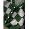 image:imageCHARTOU Womens Fuzzy Plaid Checkered Knit Open Front Cardigan Soft Fluffy Mink SweaterGreen