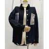 image:imageCHARTOU Womens Oversized Button Down Shirt Sequins Irregular Distress Jeans Shacket JacketBlack