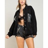 image:imageCHARTOU Womens Oversized Button Down Shirt Sequins Irregular Distress Jeans Shacket JacketBlack