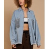 image:imageCHARTOU Womens Oversized Button Down Shirt Sequins Irregular Distress Jeans Shacket JacketBlue