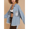 image:imageCHARTOU Womens Oversized Button Down Shirt Sequins Irregular Distress Jeans Shacket JacketBlue