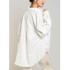 image:imageCHARTOU Womens Oversized Button Down Shirt Sequins Irregular Distress Jeans Shacket JacketWhite