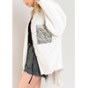 image:imageCHARTOU Womens Oversized Button Down Shirt Sequins Irregular Distress Jeans Shacket JacketWhite