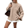 image:imageCHARTOU Women Chunky Cable Knit Sweater Oversized Crewneck Pullover Sweater Fall Long Sleeve Tunic KnitwearKhaki