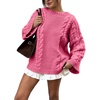 image:imageCHARTOU Women Chunky Cable Knit Sweater Oversized Crewneck Pullover Sweater Fall Long Sleeve Tunic KnitwearPink