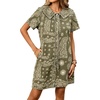 image:imageCHARTOU Women Denim Mini Dress Summer Button Down Tie Front Preppy Shift Jean DressGreen