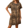 image:imageCHARTOU Women Denim Mini Dress Summer Button Down Tie Front Preppy Shift Jean DressLeopard