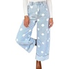image:imageCHARTOU Women High Rise Wide Leg Jeans Baggy Crop Cuffed Hem Denim Polka Dot PantsBlue